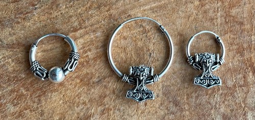 Mjölnir Thor Ohrringe Silber 925 Creolen Thorshammer Schmuck Mittelalter hänger - Bild 5 von 12