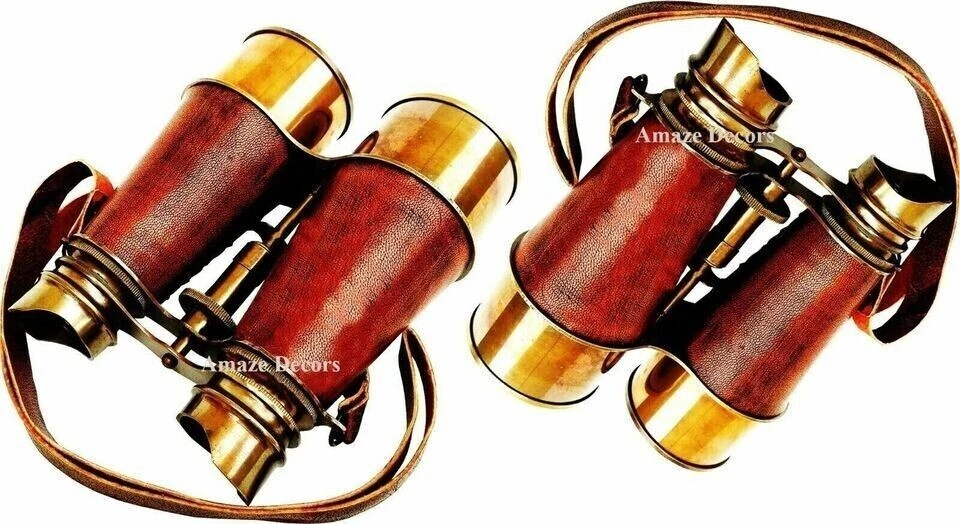 Telescopio de colección de cuero antiguo náutico acabado binocular de latón regalo marítimo Foto 2 de 3