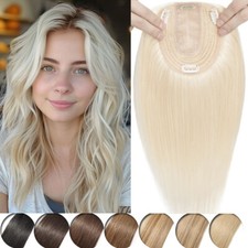 16 THICK REMY 100 Human Hair Topper Clip In Hairpiece Lace Mono Silk Top Toupee