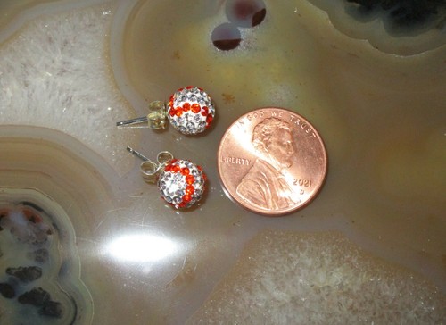 925 Sterling Silver & Austrian Crystal Baseball Earrings - Picture 6 of 7