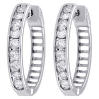 "10K WeißGold Echter Diamant Einreihig Channel-Set 1,10\" Huggie Creolen 2 Ct"