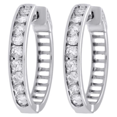 10K Weißgold Echter Diamant Einreihig Channel-Set 1,10" Huggie Creolen 2 CT - Bild 1 von 4