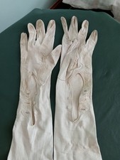Cream White Soft Gloves with Embroidery and Beads Size 6.5 Dainty Evening Access