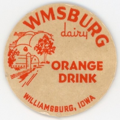 Milk Bottle Cap Insert - WMSBURG Dairy - Williamsburg, IA (Iowa) - ORANGE DRINK
