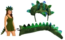 Adult Triceratops Dragon 3 Horn Dinosaur Headband Tail Costume Accessory Set