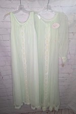 Vintage Beautiful Miss Elaine 60s Nylon Peignoir Set Lace Embroidered S