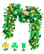 33FT St Patricks Day Garland Decor Gold Green Hat Shamrock Tinsel Garland for