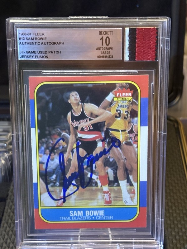 1986-87 Fleer - Sam Bowie #13 Jersey Fusions BGS 10 Auto Game Used Patch