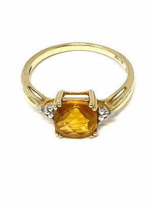 Estate size 7 10K Gold Cushion Cut Citrine Diamond Ring