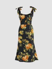 Cider Black Floral Corset Mermaid Bodycon Midi Dress Large