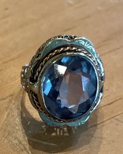 Vintage Art, Deco, Large London Blue Topaz Ring With Filigree Setting Stunning.