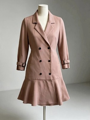 FST Pink Double Breasted Blazer Dress 3/4 Sleeve Lined Woven Solid | Fen