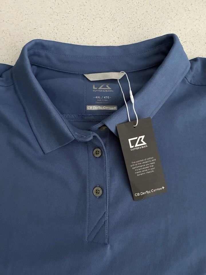 Polo Cutter & Buck CB Drytec Algodón + Absorbe la humedad 4xl Azul Nuevo con Etiquetas Foto 4 de 4