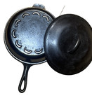 Antique Lodge Crescent Scalloped Cast Iron Deep Skillet and Lid