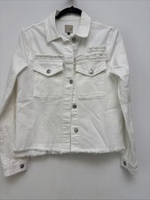 Joe s Cropped Denim Stretch Jacket, White, Embroidered Trim, Womens Medium