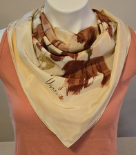 Vintage VERA Ladybug Scarf Abstract Floral Polyester Japan Cream Brown 28"