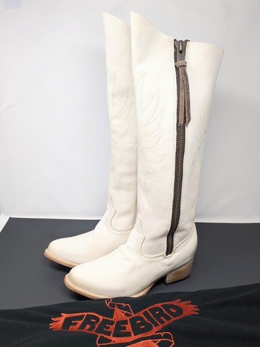 Rare FreeBird White Whisper Zip Up Cowgirl Western Women's Size 8 Leather Boots - Picture 6 of 15