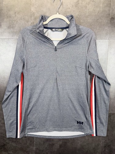 Helly Hansen Mens Sweater 1/4 Zip Pullover Stripe Solid Enbroidered Gray Size M