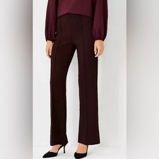 Ann Taylor High Waist Side Zip Straight Pant in Houndstooth Burgundy Size 8