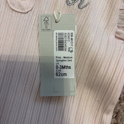 River Island hellrosa Rüschenärmel Baby Strampler Spielanzug mit Druckknöpfen. Neu Etikett - Bild 3 von 5