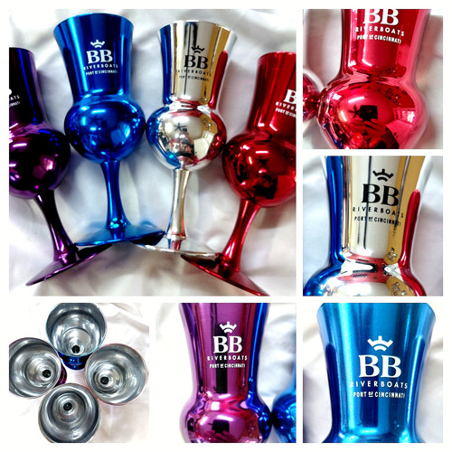 Lot of 4 BB Riverboats Port of Cincinnati Metallic Stem Wine Glasses 8.25"