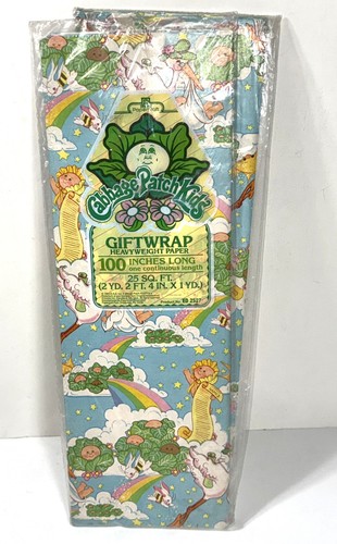 VTG 1983 Cabbage Patch Kids Baby Shower Stork Wrapping Paper 25 SQ FT Giftwrap