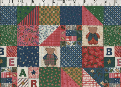 1 Yard Fabric Bear Floral Patchwork Cotton 44'' Wide Vintage 1970s