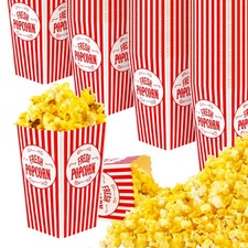 50 Pack Movie Theater Popcorn Boxes Disposable Red White Striped - 30 oz