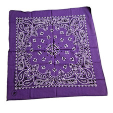 Vtg Purple/Black/White HavAHank Paisley Flower Cotton Western Bandana 15187 NWOT