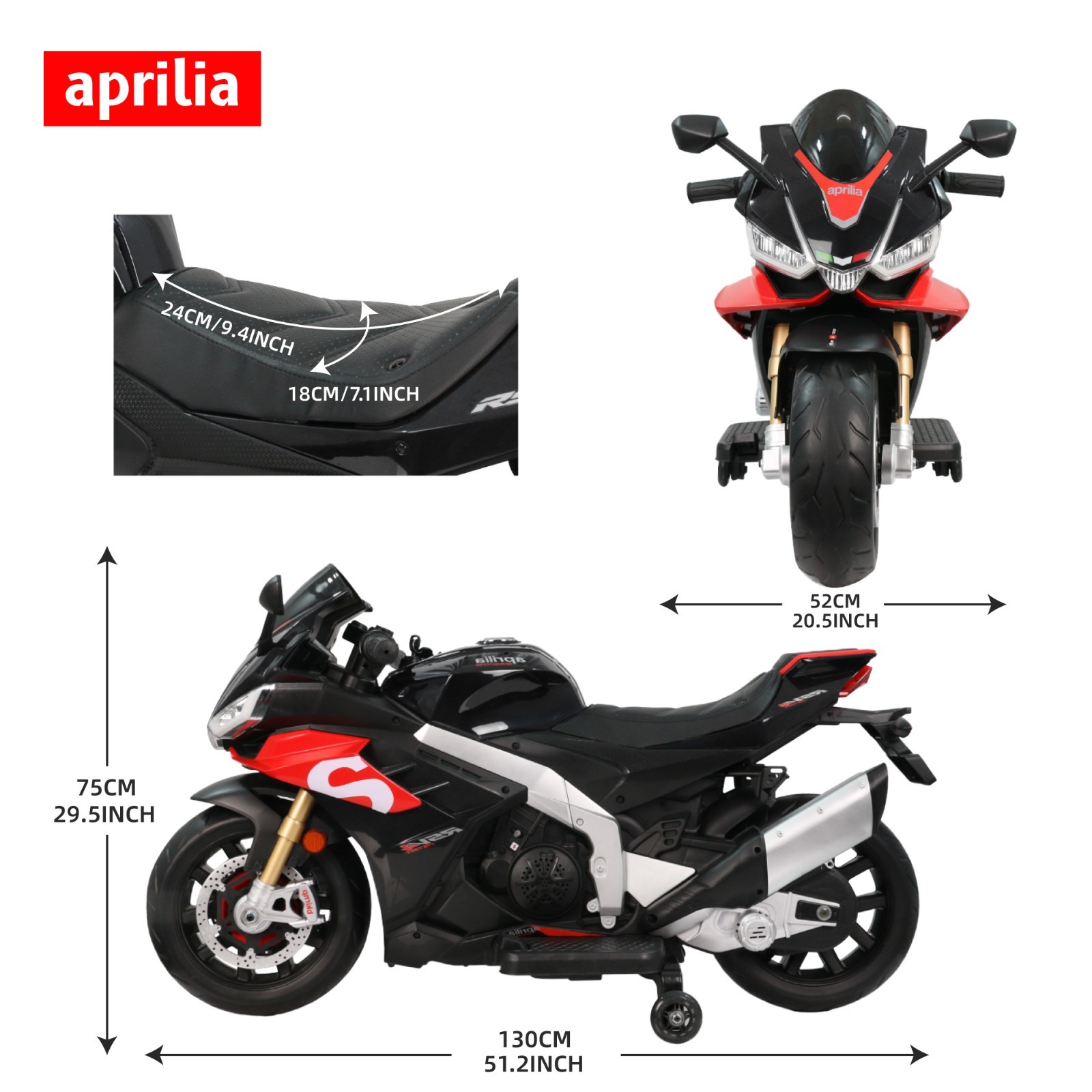 Aprilia 24V Kids Electric Motorcycle 6mph Dirt Bike Ride on Toy w/ Bluetooth MP3