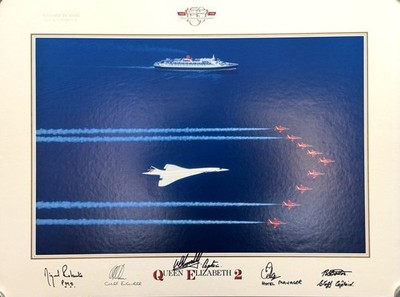 Famed ''Best of Britain'' Poster Signed by QE2 Captain & Staff w/ Concorde & Jets