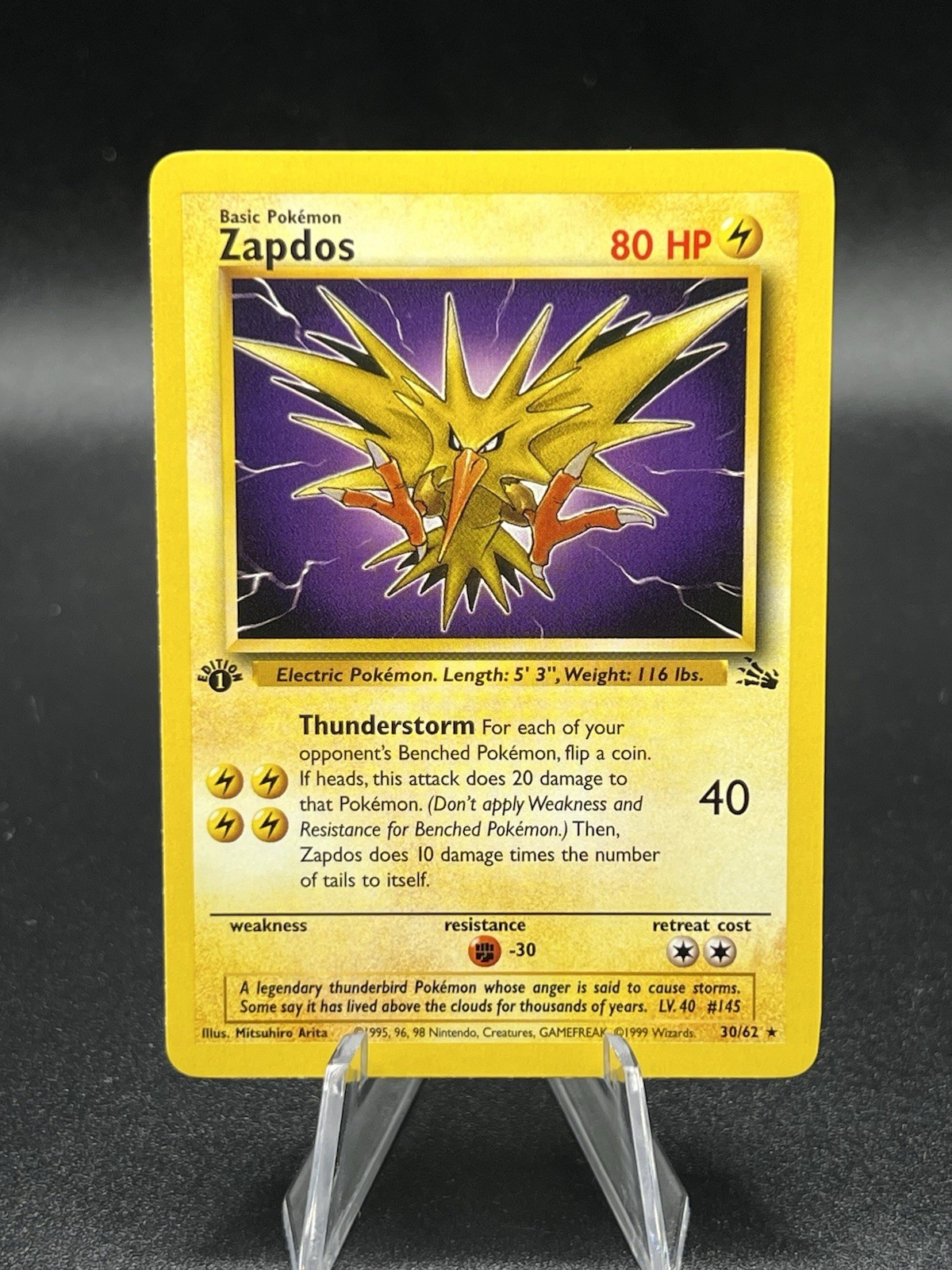 1st Edition Zapdos 30/62 Fossil Set Rare Vintage 1999 Pokemon Card - NM WC1