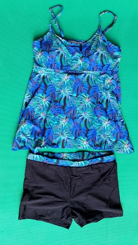 Womens Ladies Tankini Swim Dress Shorts Blues Greens Babydoll AU 12/Asian Large - Picture 7 of 14