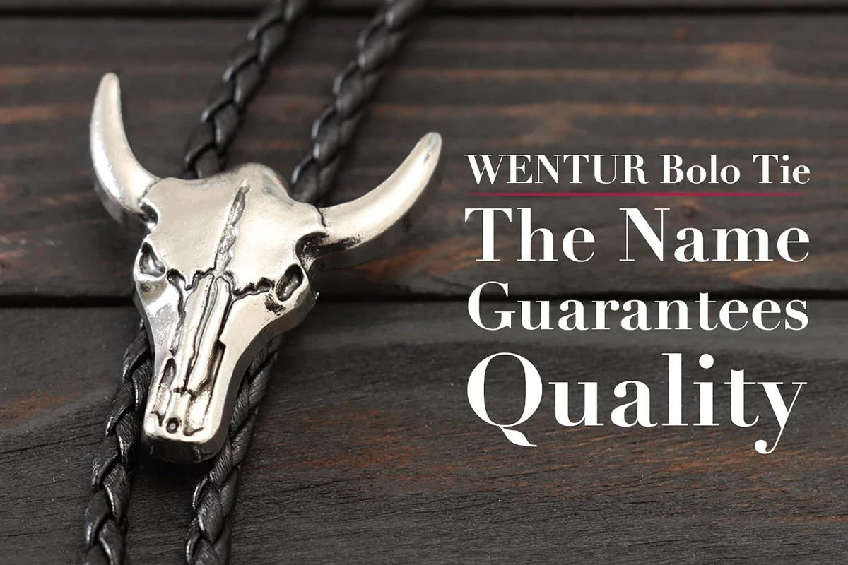 Western Vintage Bolo Tie for Men - Cow Skull Design Cowboy Tie - Black Leather B
