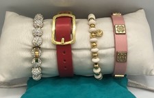 Rustic Cuff 4 Pc Bracelet Stack Pink Red Leat...