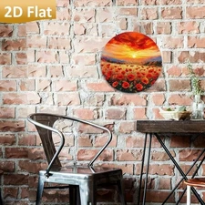 Vintage Sunset Flowers Golden Wheat Field Round Aluminum Sign