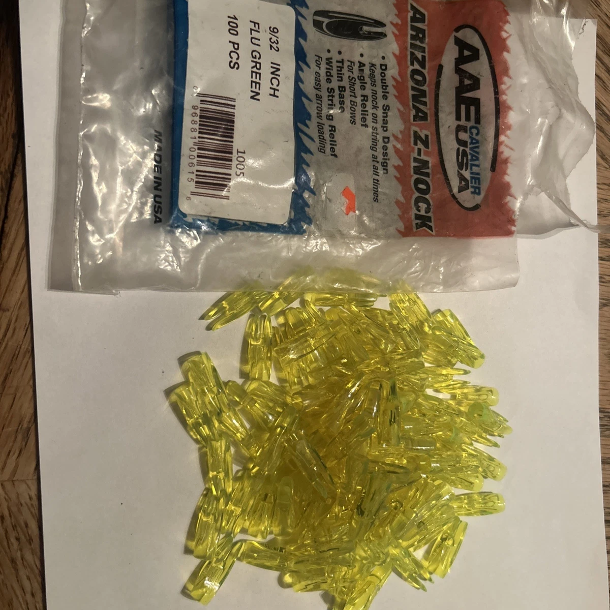 AAE Arizona Z Nock 9/32 Flu Green 100 PK
