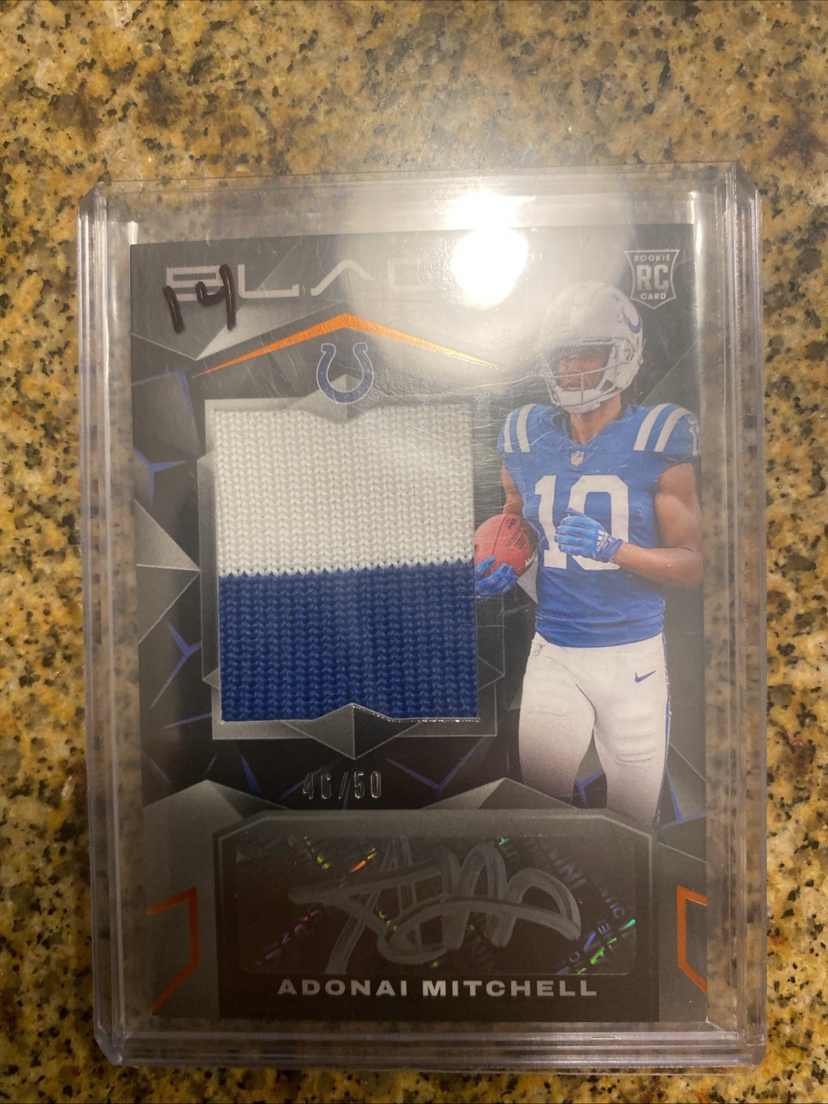 2024 Panini Black - Rookie Patch Autograph Citrine #213 Adonai Mitchell /50 (AU,