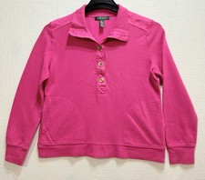 Lauren Ralph Lauren Sweater Women  s Size M Pink Placket Collar Long Sleeve