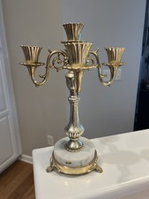 Vintage Italian Distressed Hollywood Regency Gold & Marble Candelabra 12.5 