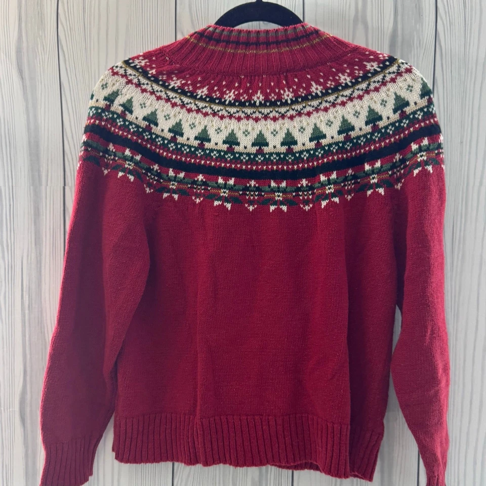 Cárdigan de Navidad Suéter Vintage Informal Esquina Cremallera Grande Rojo Mediano Foto 4 de 4