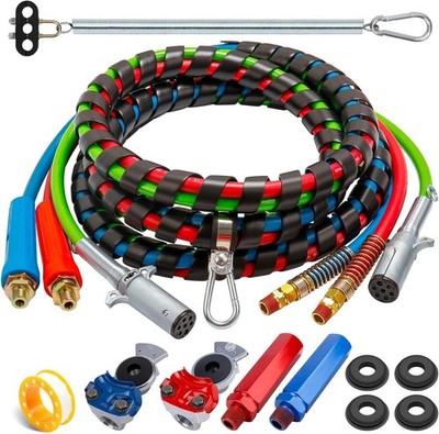 KOOTANS 15FT 3-in-1 Air Line Kit Red Blue 7 Way Cord Semi Truck Trailer