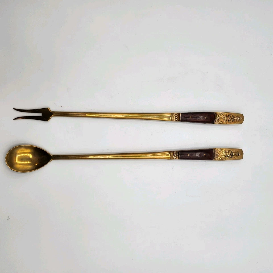 Винтажный MCM Kee Tzek 9шт латуни коктейль Buddah бар комплект Бангкок Таиланд деревянная коробка - Изображение 3 из 4