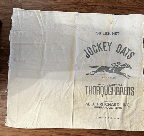 Vintage 34x40 Jockey Oats Feed Cloth Bag Open M.J. Pritchard Advertising - Picture 7 of 7