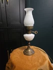 vintage hobnail milk glass hurricane corded lamp. 14.5 inches tall