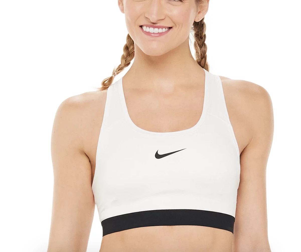 Nike Womens White Swoosh Medium Support Sports Bra A2617 Size