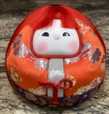 DARUMA JAPANESE DOLL RED HAIR COLORFUL FABRIC COVER LOOK UNUSED 5 1/2  T