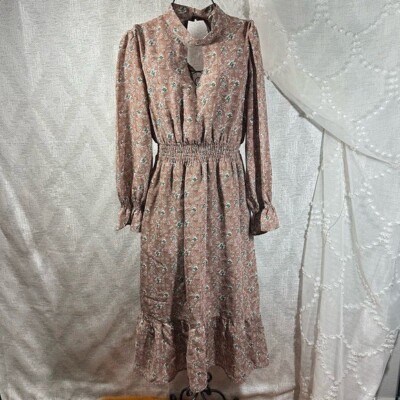 Orange Creek Los Angeles floral mauve midi dress size L | eBay