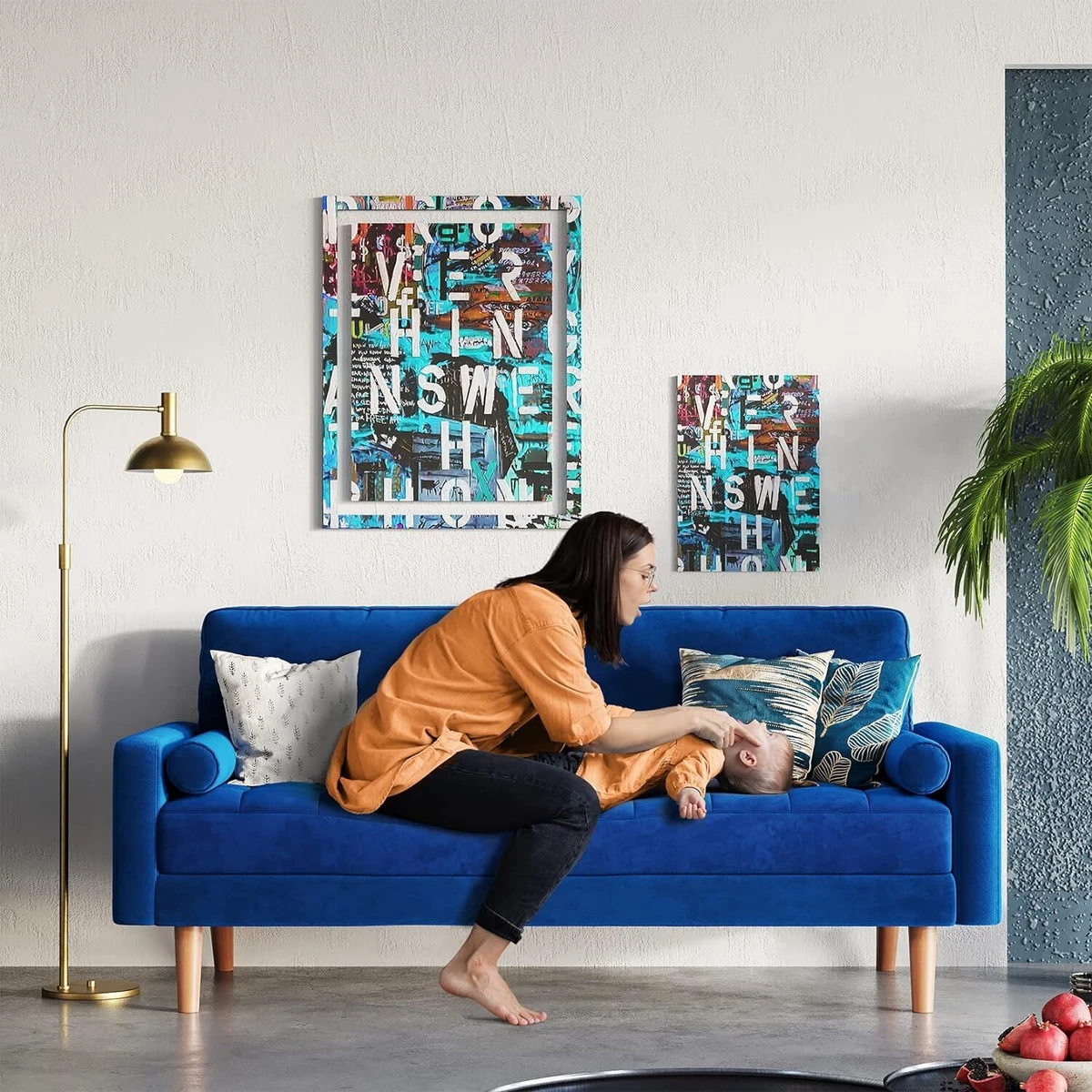 Pillows for blue velvet cheap sofa