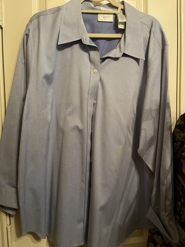 Liz Claiborne 22W Stretch Blouse Classic Blue white Button Up PinStripe